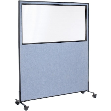 Global Industrial 60-1/4W x 99H Mobile Office Partition Panel with Partial Window, Blue 695790MWBL